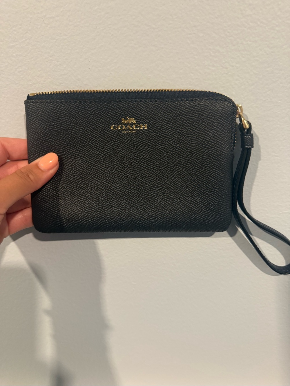 Coach Black Leather Wristlet with Gold Logo